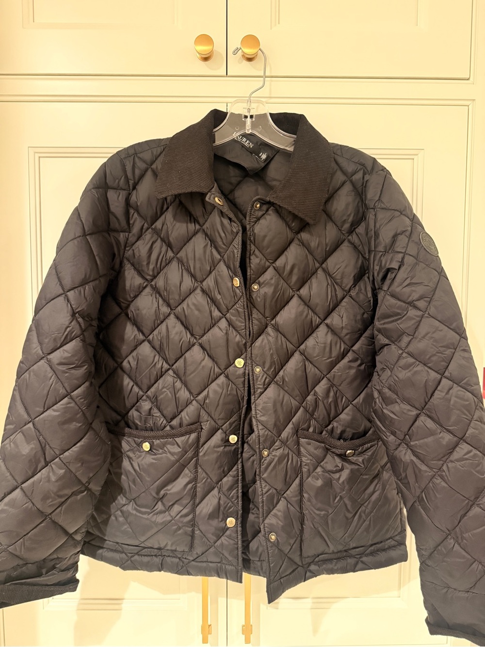 Ralph Lauren Black Quilted Puffer Jacket with Cord Collar